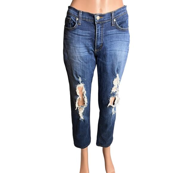 KanCan Cropped Destroyed Low Rise Jeans Sz 9 Grunge Boho Punk Edgy Streetwear - Picture 1 of 4
